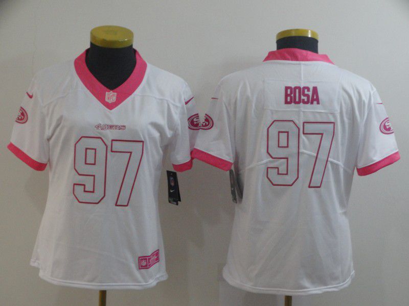Women San Francisco 49ers #97 Bosa White pink Nike Vapor Untouchable Limited Player NFL Jerseys->women nfl jersey->Women Jersey